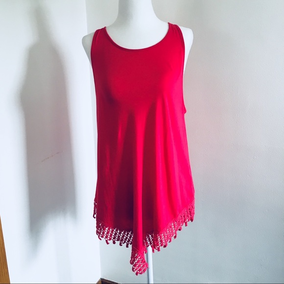 New York & Company Soho Tank Fringe Hot Pink - Picture 1 of 8